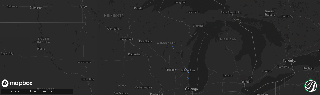 Hail map in Wisconsin on April 20, 2020