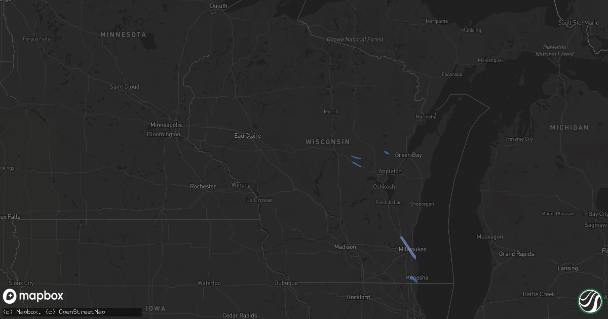 Hail map in Wisconsin on April 20, 2020