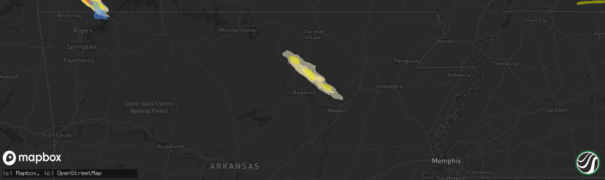 Hail map in Batesville, AR on April 20, 2022