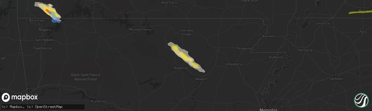 Hail map in Cave City, AR on April 20, 2022