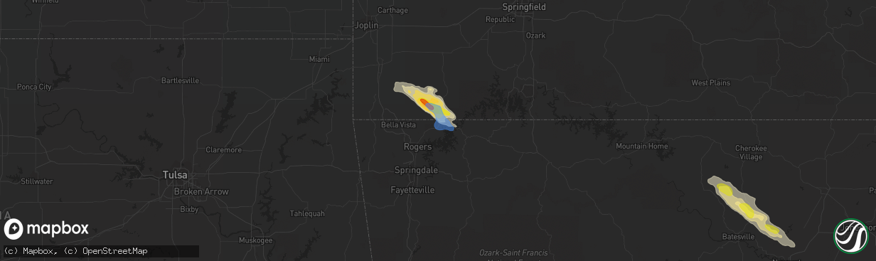 Hail map in Garfield, AR on April 20, 2022