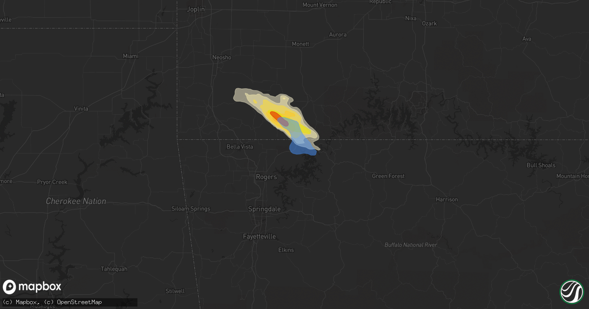 Hail map in Garfield, AR on April 20, 2022