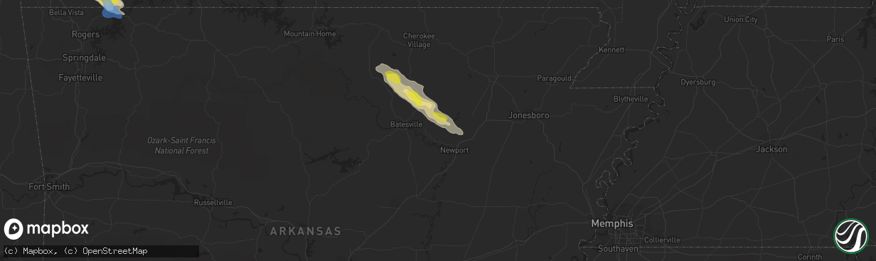 Hail map in Newark, AR on April 20, 2022