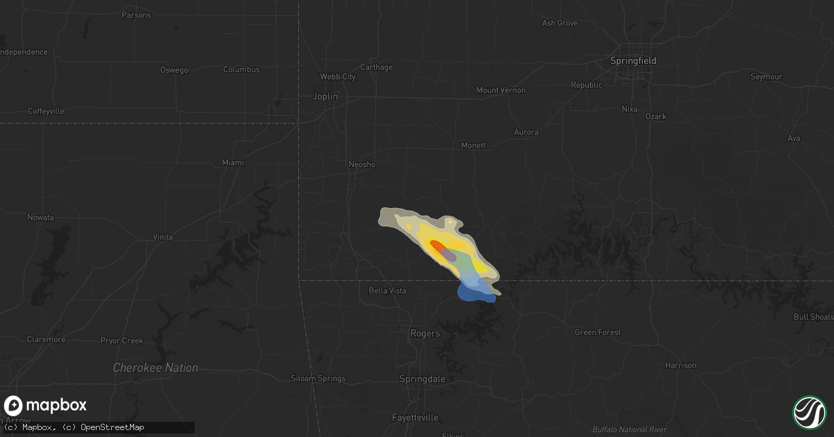 Hail map in Rocky Comfort, MO on April 20, 2022