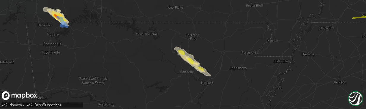 Hail map in Sidney, AR on April 20, 2022