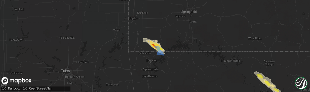 Hail map in Washburn, MO on April 20, 2022