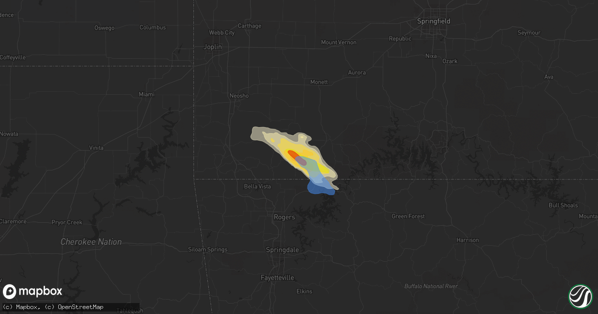 Hail map in Washburn, MO on April 20, 2022