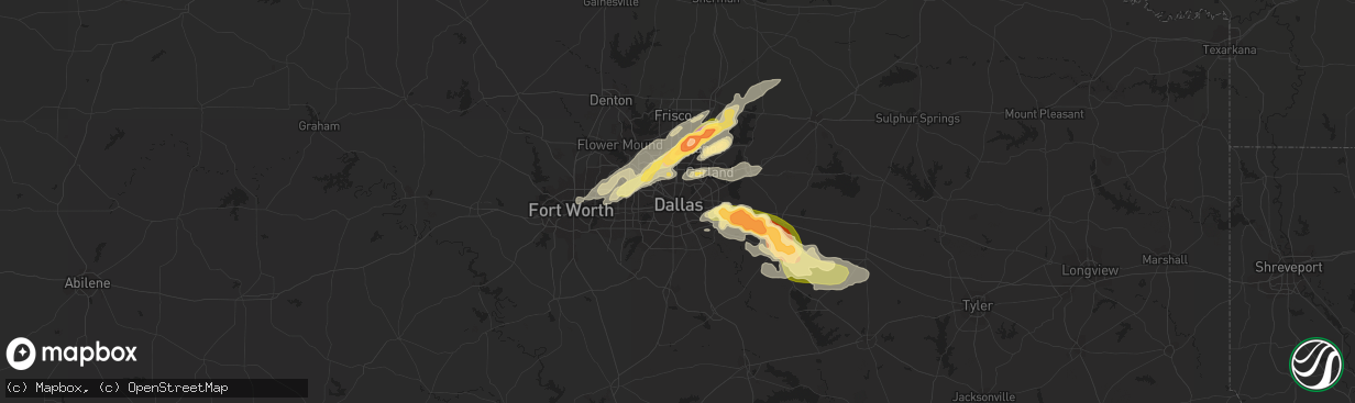 Hail map in Dallas, TX on April 20, 2023
