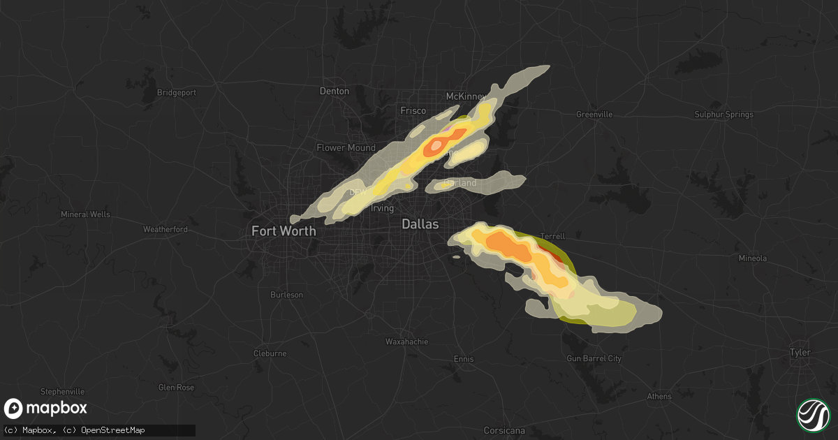 Hail map in Dallas, TX on April 20, 2023