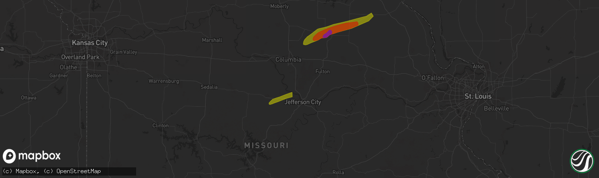 Hail map in Farber, MO on April 20, 2023