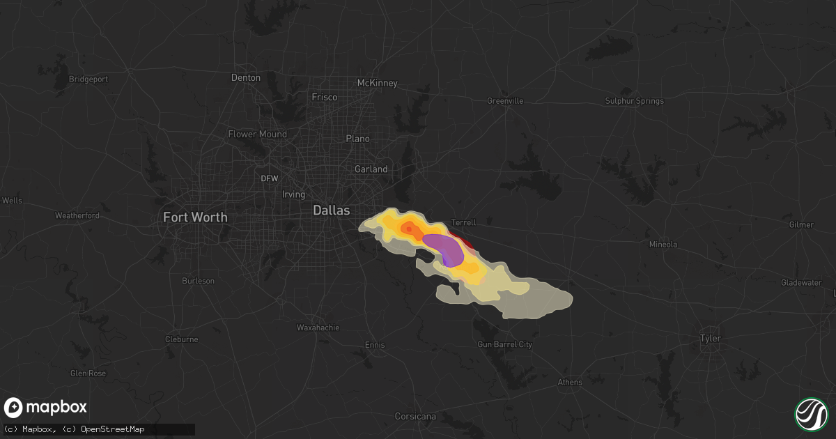 Hail map in Forney, TX on April 20, 2023