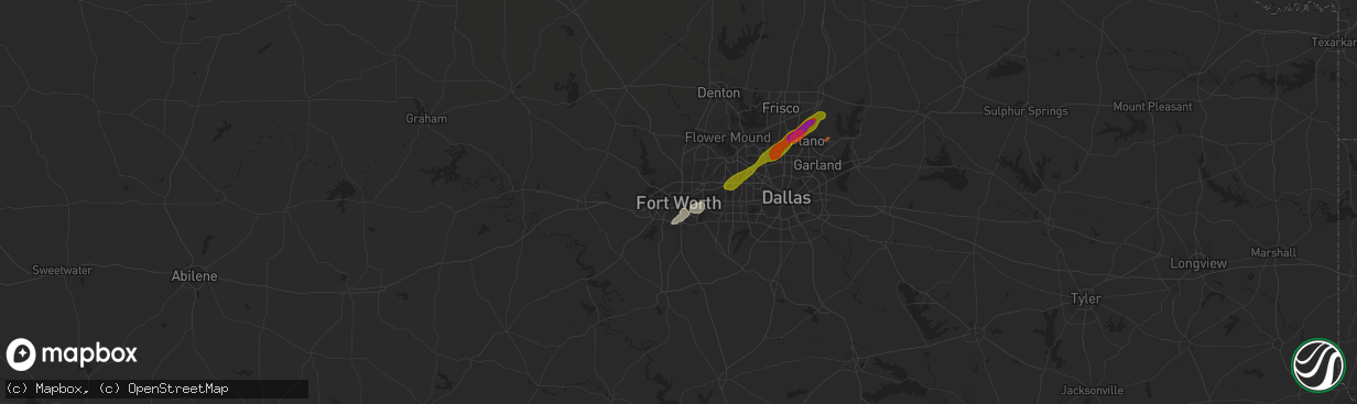 Hail map in Fort Worth, TX on April 20, 2023