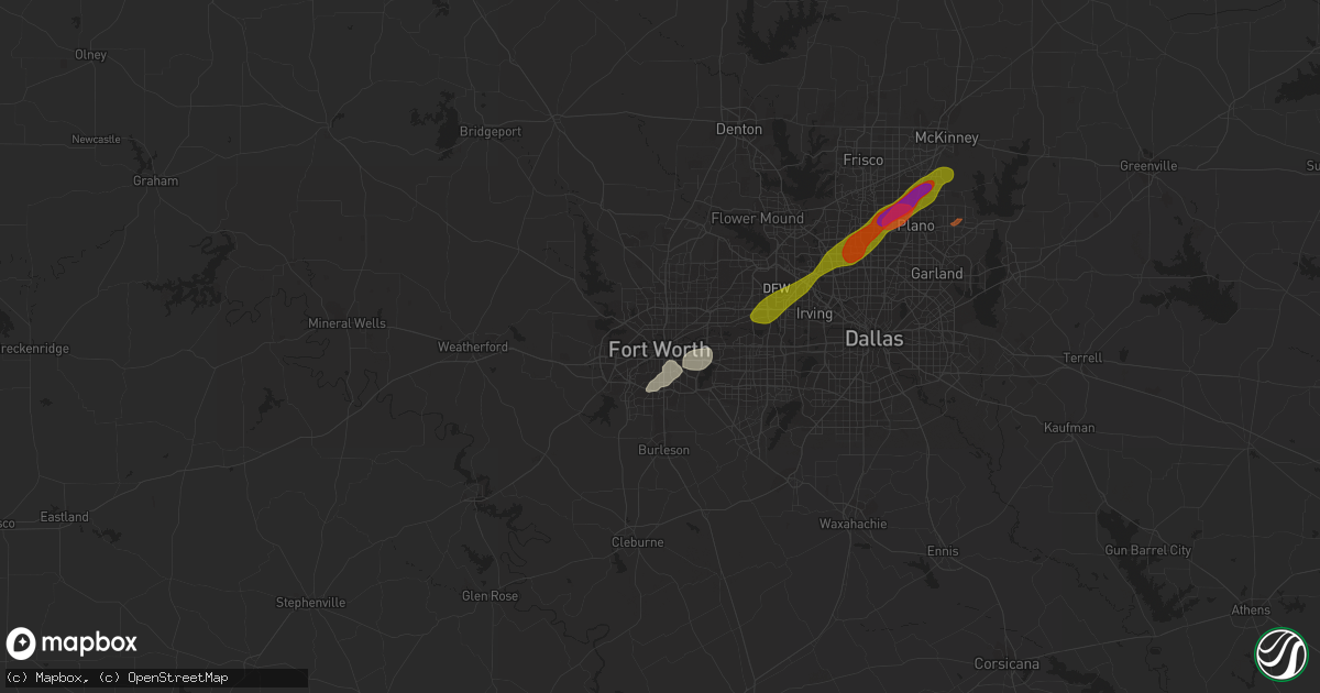 Hail map in Fort Worth, TX on April 20, 2023