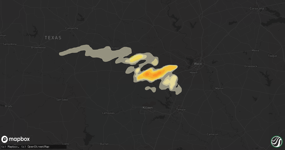 Hail map in Gatesville, TX on April 20, 2023