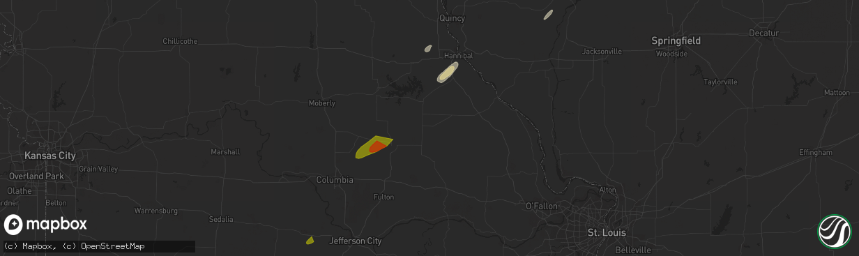 Hail map in Hallsville, MO on April 20, 2023
