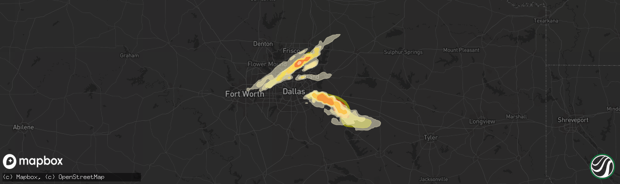 Hail map in Mesquite, TX on April 20, 2023