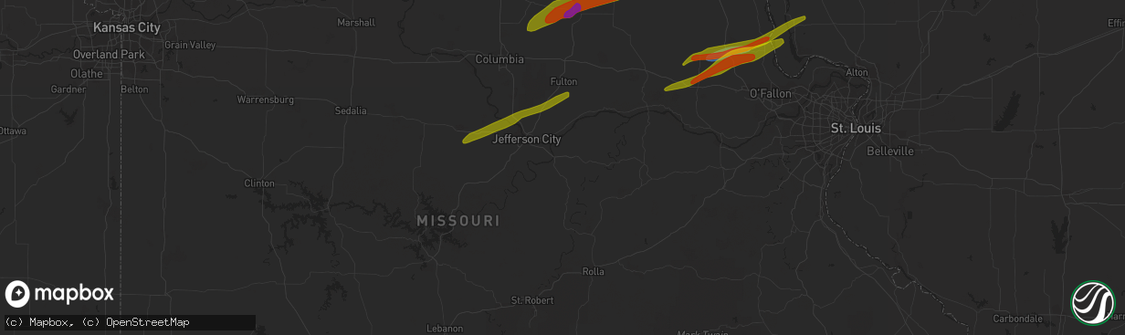 Hail map in Moscow Mills, MO on April 20, 2023
