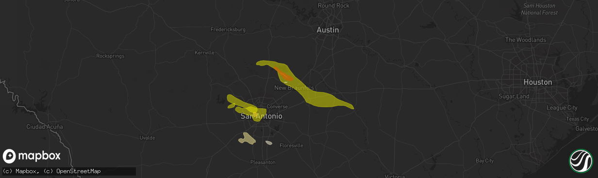 Hail map in New Braunfels, TX on April 20, 2023