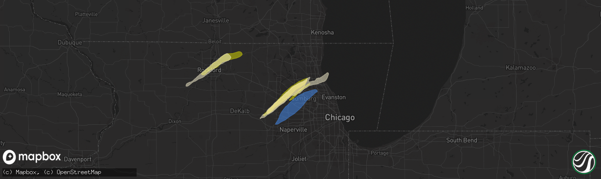 Hail map in Palatine, IL on April 20, 2023