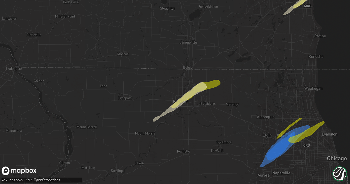 Hail map in Rockford, IL on April 20, 2023