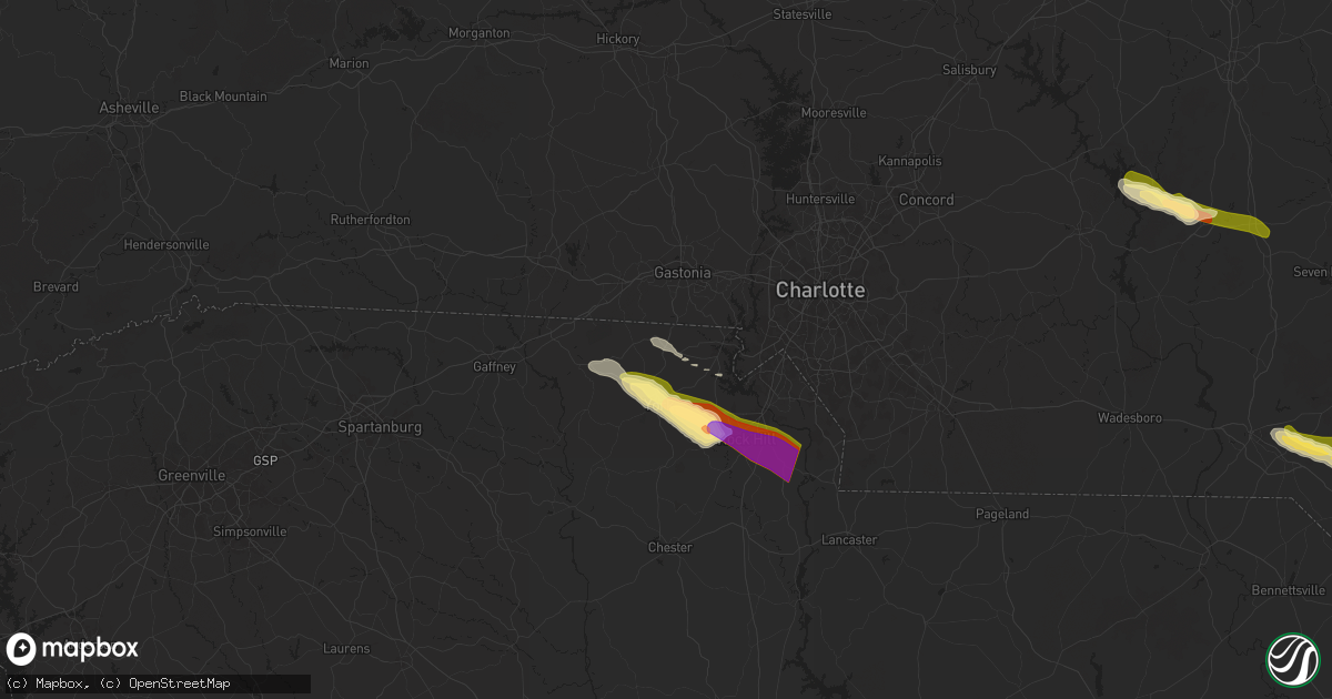 Hail map in Clover, SC on April 20, 2024