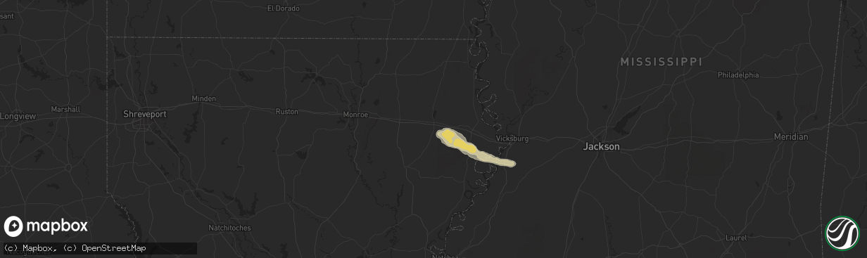 Hail map in Delhi, LA on April 20, 2024