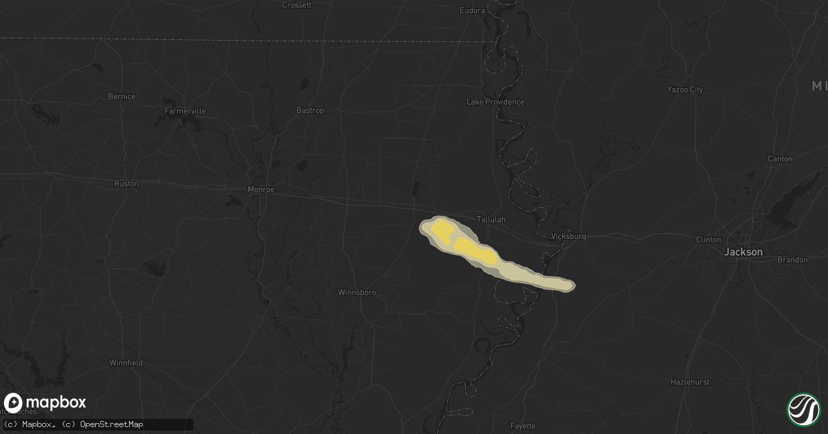 Hail map in Delhi, LA on April 20, 2024