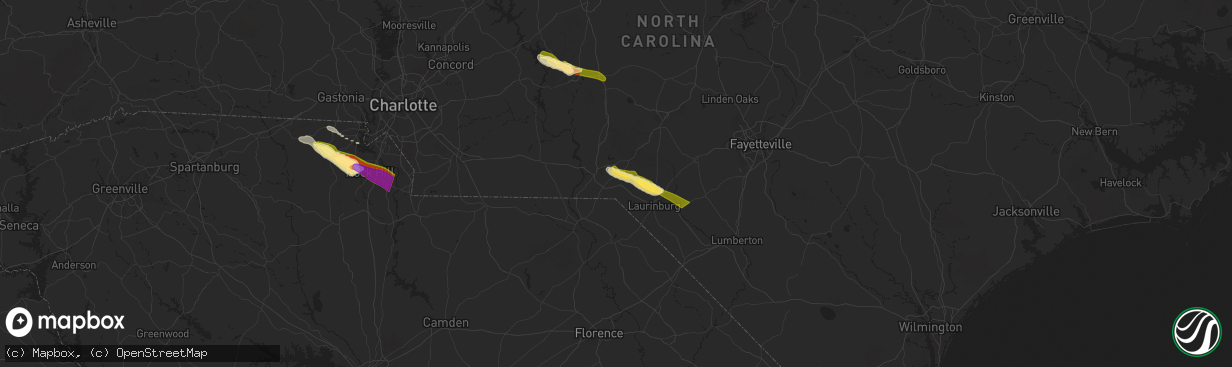 Hail map in Hamlet, NC on April 20, 2024