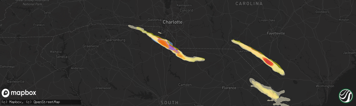 Hail map in Lancaster, SC on April 20, 2024