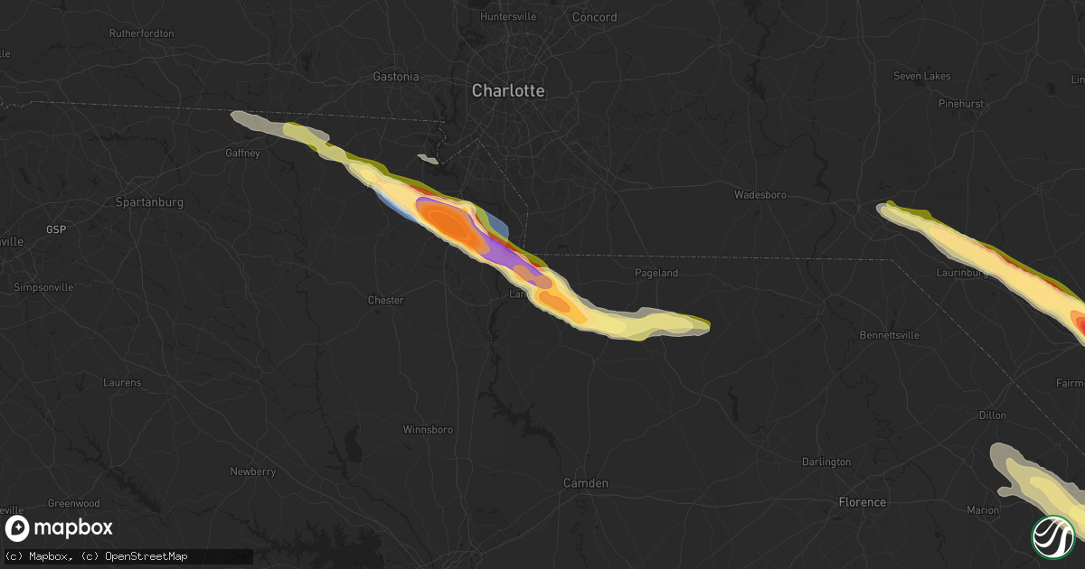 Hail map in Lancaster, SC on April 20, 2024