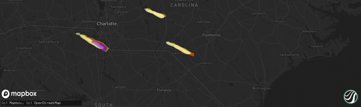 Hail map in Laurinburg, NC on April 20, 2024