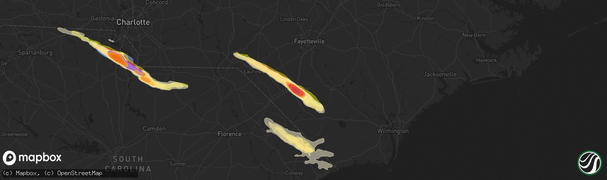 Hail map in Lumberton, NC on April 20, 2024
