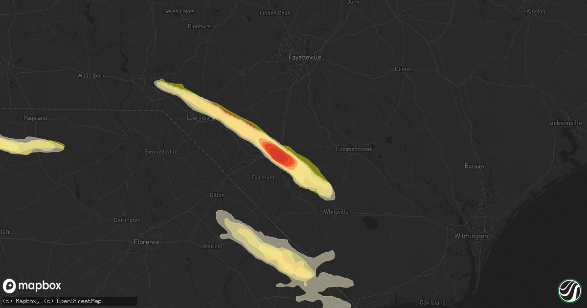 Hail map in Lumberton, NC on April 20, 2024