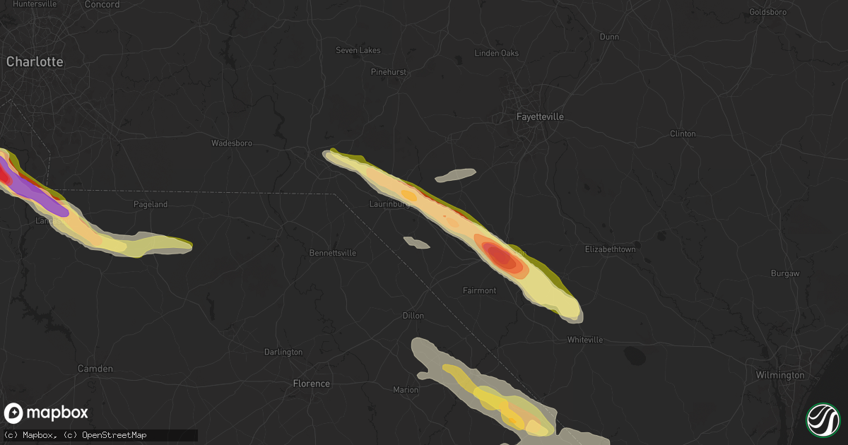Hail map in Maxton, NC on April 20, 2024