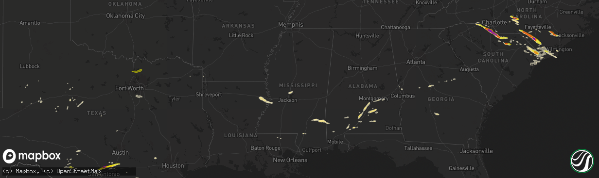 Hail map in Mississippi on April 20, 2024