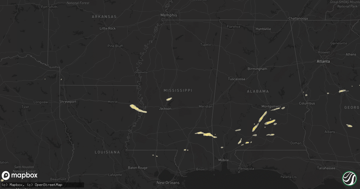 Hail map in Mississippi on April 20, 2024