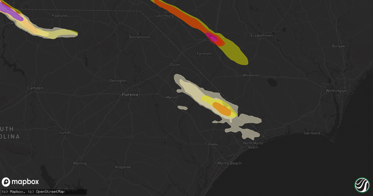 Hail map in Mullins, SC on April 20, 2024