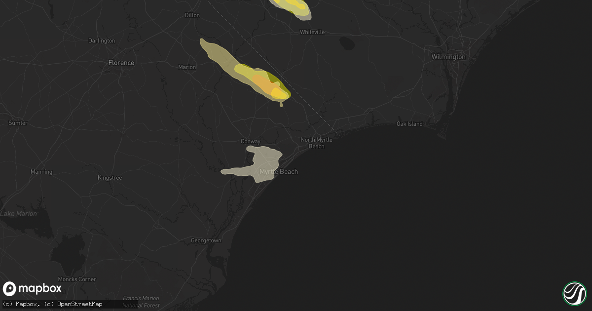 Hail map in Myrtle Beach, SC on April 20, 2024