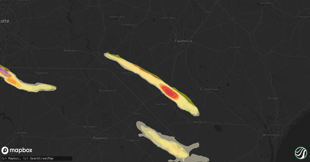 Hail map in Pembroke, NC on April 20, 2024