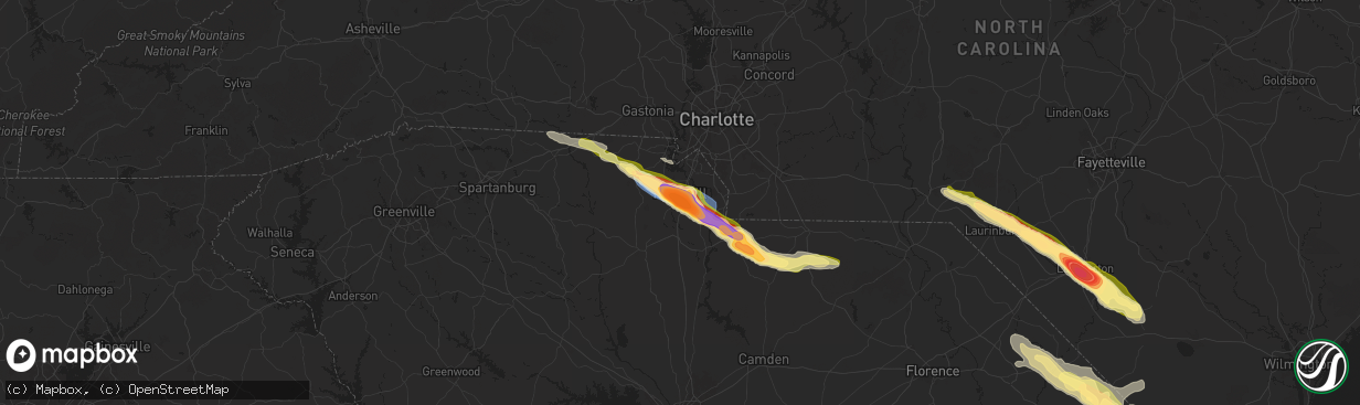 Hail map in Rock Hill, SC on April 20, 2024