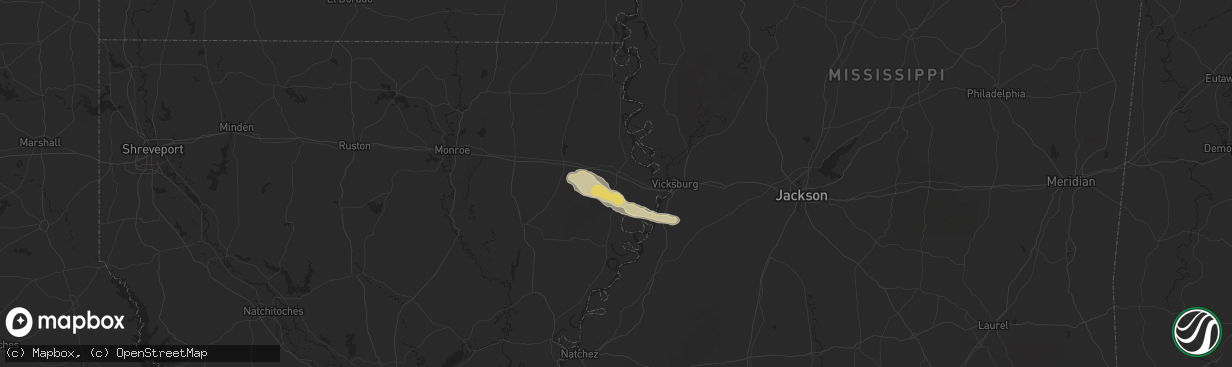 Hail map in Tallulah, LA on April 20, 2024