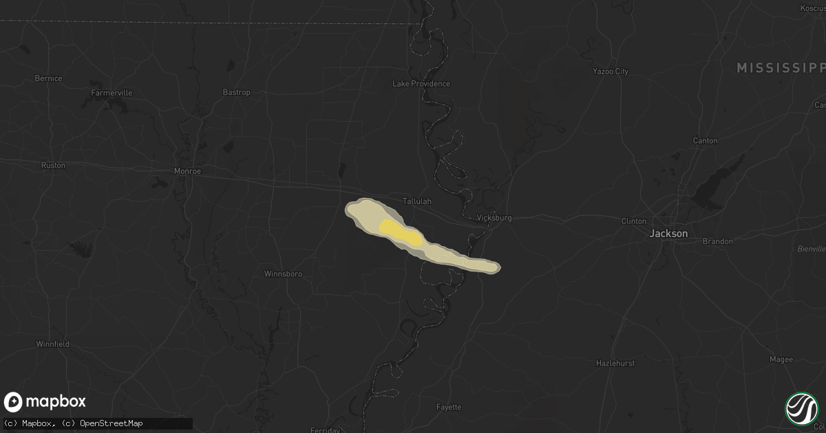 Hail map in Tallulah, LA on April 20, 2024