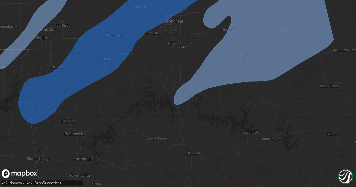 Hail map in Branson, MO on April 20, 2025
