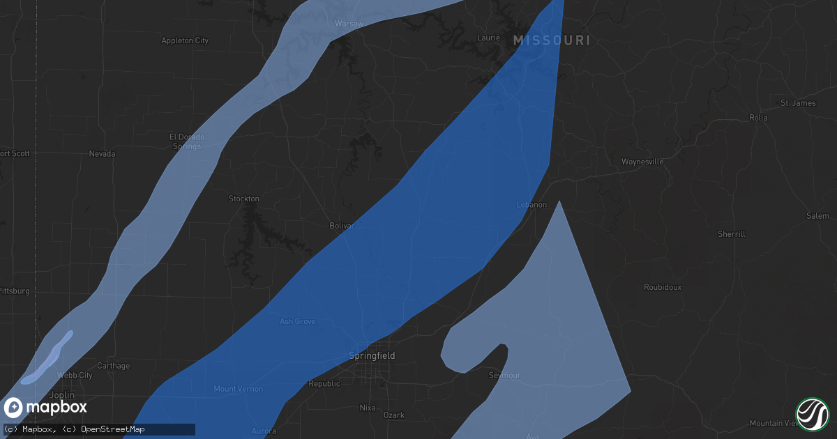 Hail map in Buffalo, MO on April 20, 2025
