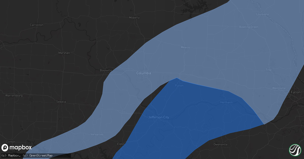Hail map in Columbia, MO on April 20, 2025