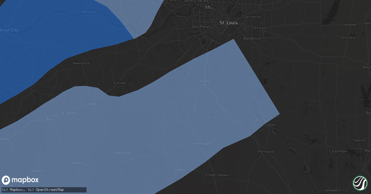 Hail map in De Soto, MO on April 20, 2025