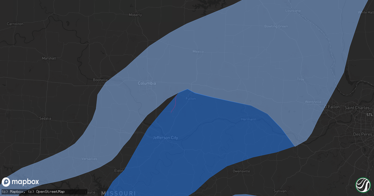 Hail map in Fulton, MO on April 20, 2025