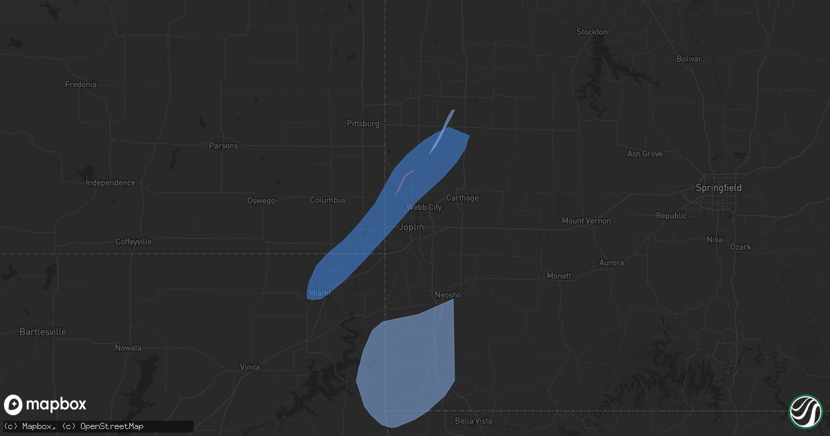 Hail map in Joplin, MO on April 20, 2025