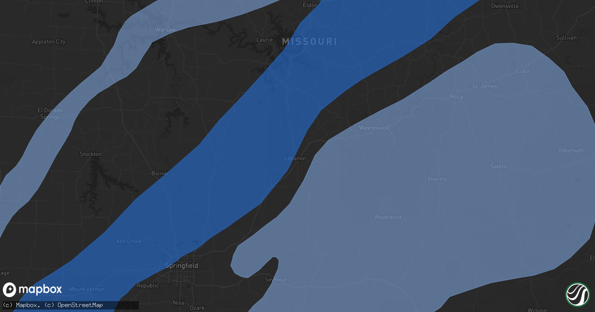 Hail map in Lebanon, MO on April 20, 2025