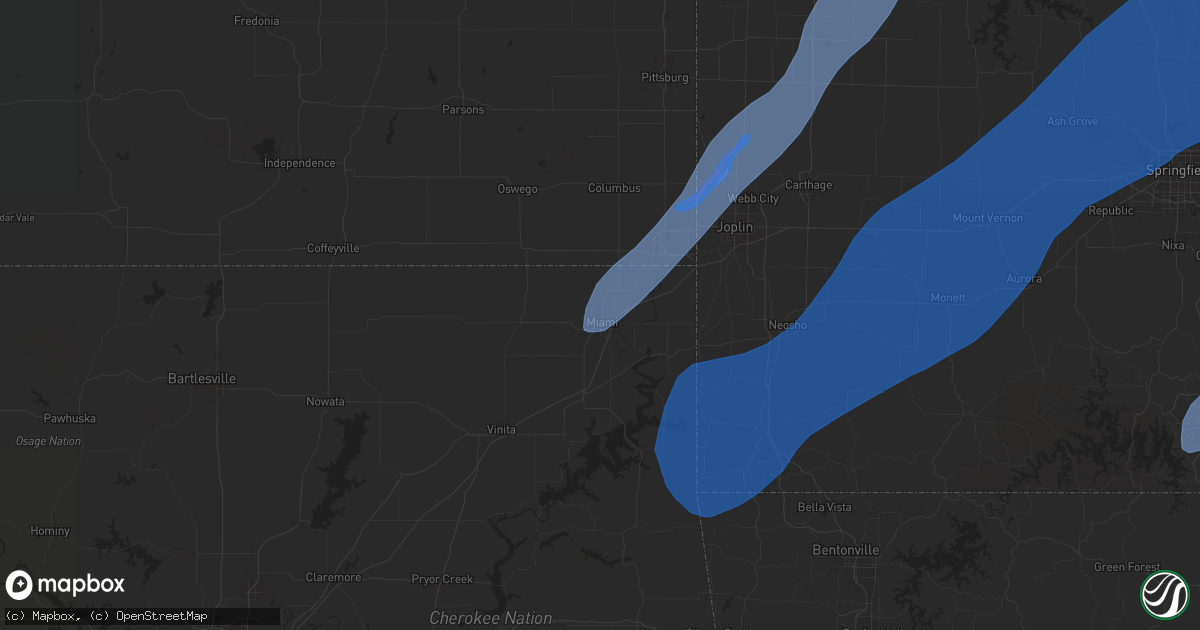 Hail map in Miami, OK on April 20, 2025
